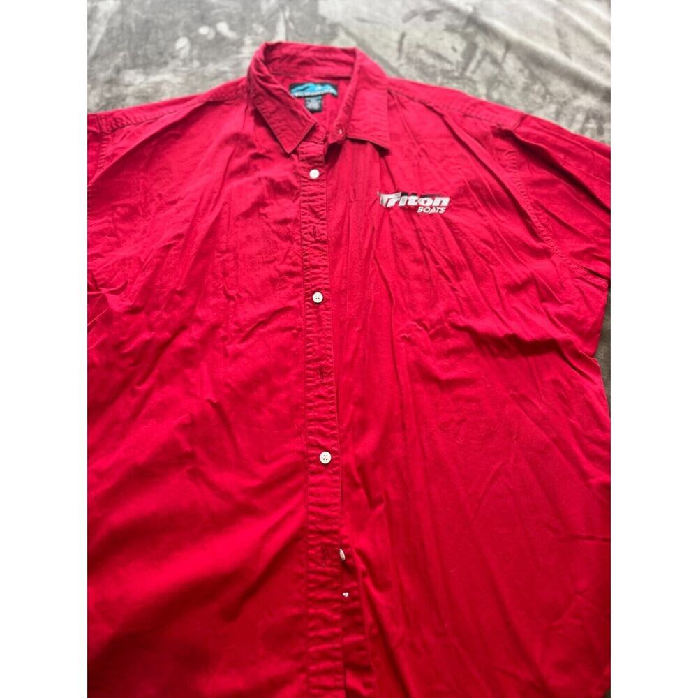Triton Boats Logo Red button up short sleeve shirt Womens 2xl